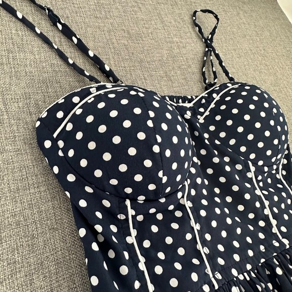 American Rag Polka Dot Mini Dress 50's Inspired Fit & Flare Spaghetti Straps Sma - Picture 6 of 16